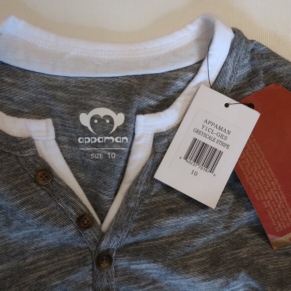 NWT Youth Boys Appaman Gray Scale Stripe Long Sleeve Layered Henley T-Shirt 10 - Picture 3 of 5